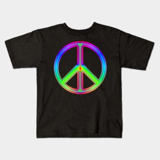 Rainbow Neon Peace Sign Kids T-Shirt